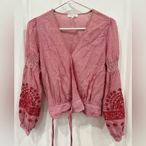 Lulumari Embroidered Wrap-Tie Top